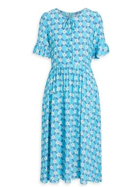 NWT HVN ‘Willow’ 100% Woven Crepe Dress in “Blue Daisy Lace” Size 0